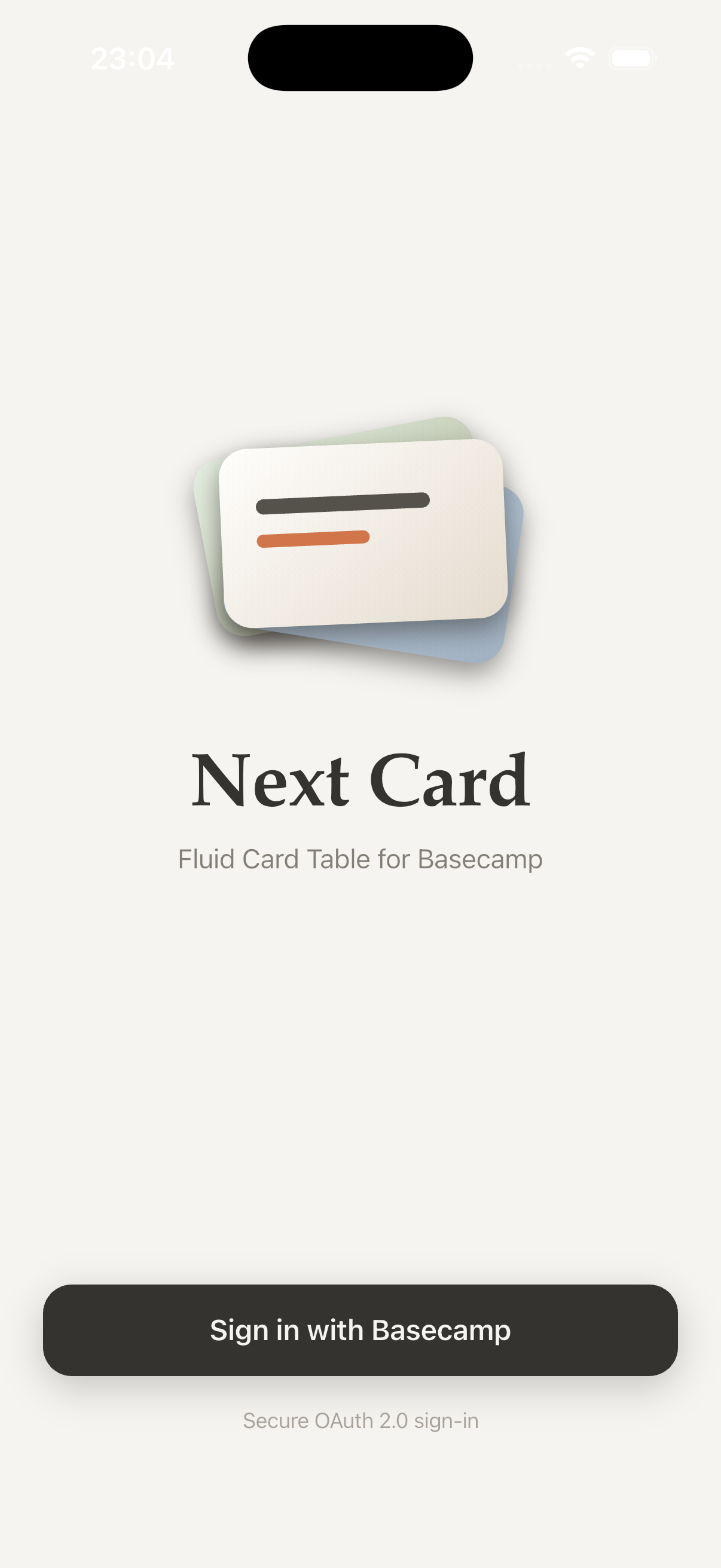 Next Card sign-in screen