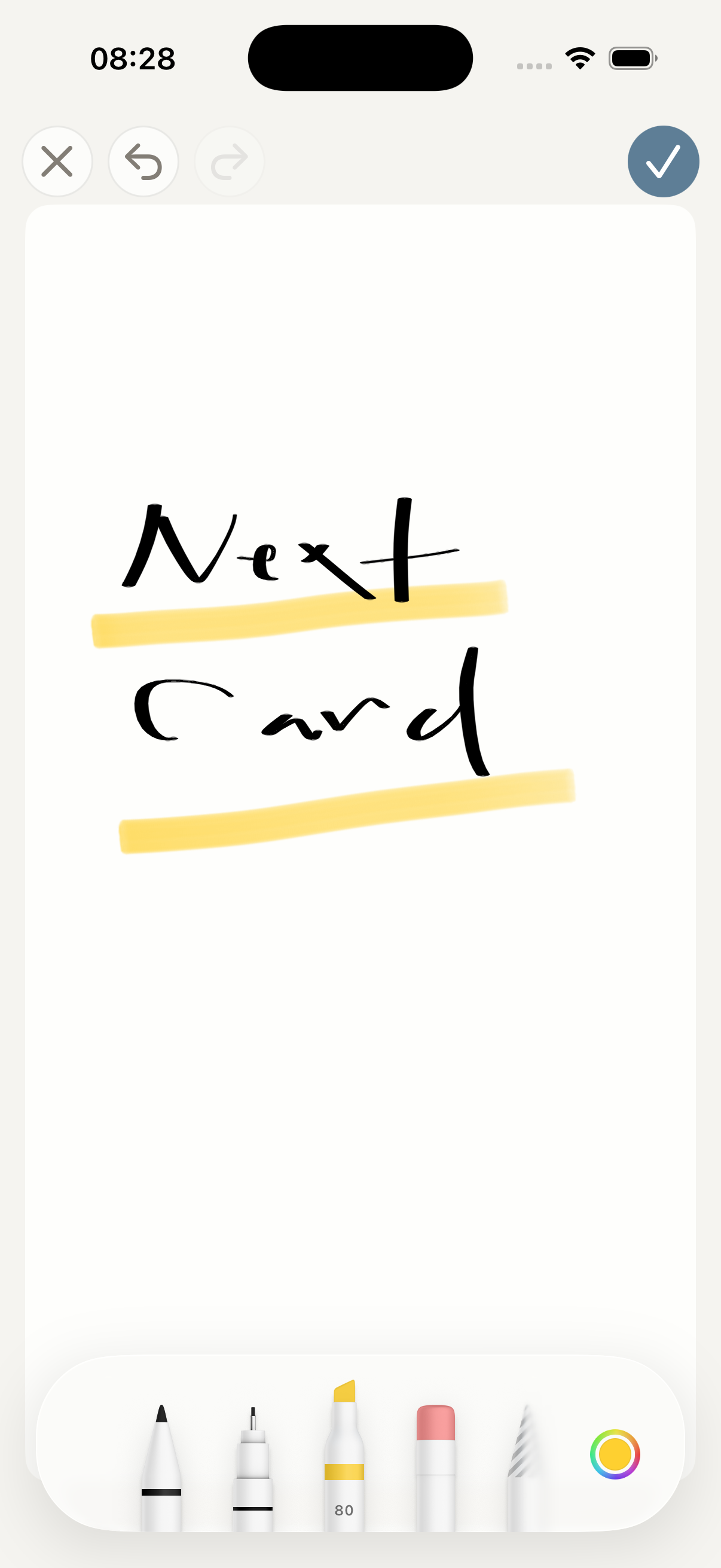 Drawing a note with Apple Pencil in Next Card