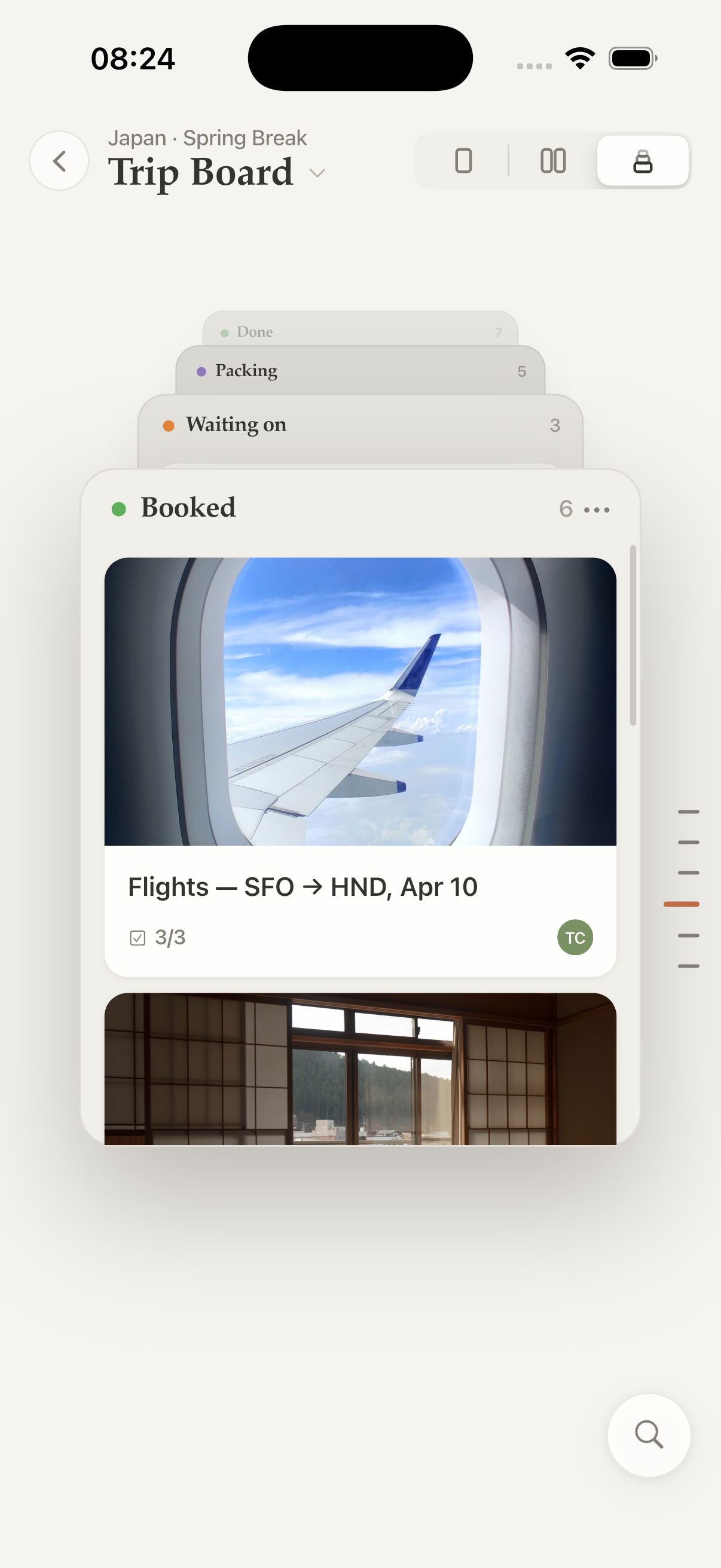 Time Machine view showing board columns in depth