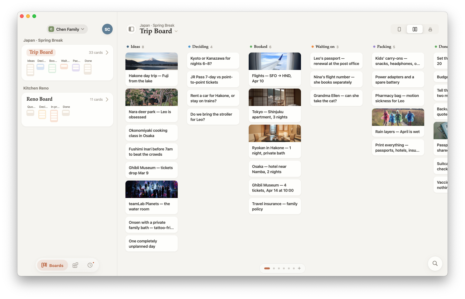 Narrow board columns in Next Card on Mac